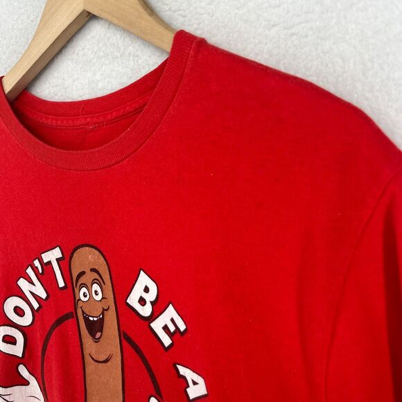 SAUSAGE PARTY Shirt Adult L DONT BE A WIENER Hotdog Happy Face Short Sleeve Red - Picture 5 of 12